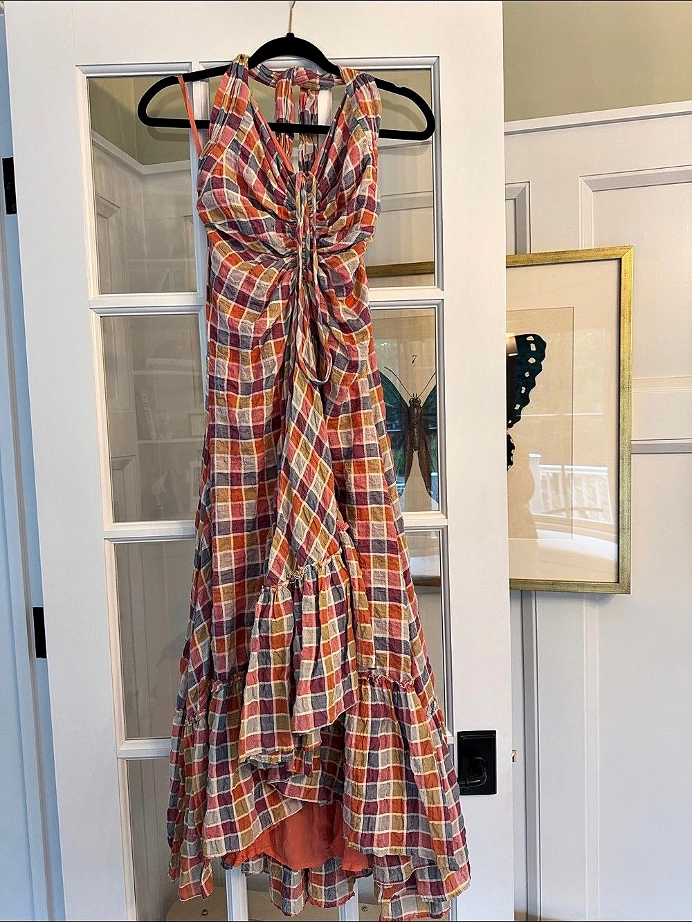 Free People Passing Time Plaid Maxi Dress Orange & Blue